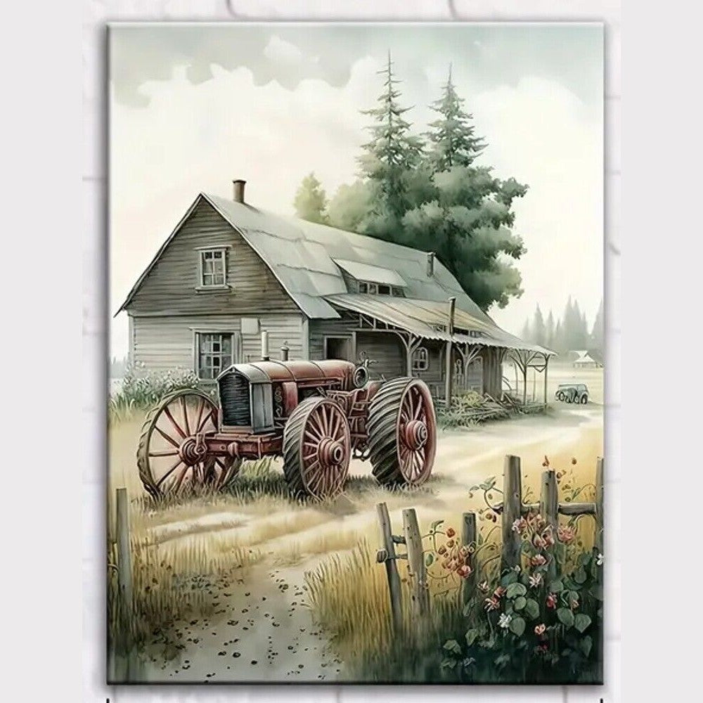Country Farmhouse & Tractor Artistic Canvas Print Framed 12" x 16" Wall Art Home & Garden:Home Décor:Posters & Prints Style Your Walls